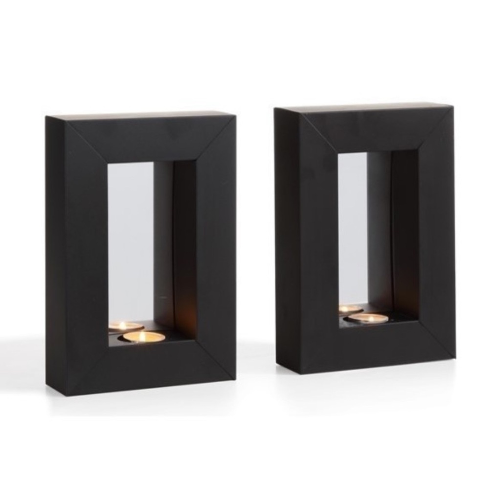 Black Framed Wall Mirror with Candle Shelf - Home Wall Decor